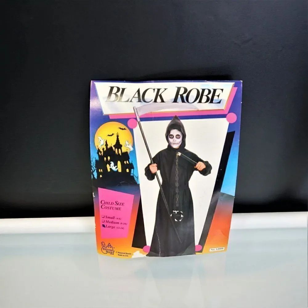 Halloween Black Robe Vintage Kids Costume Haunted House Sz Large (12-14)